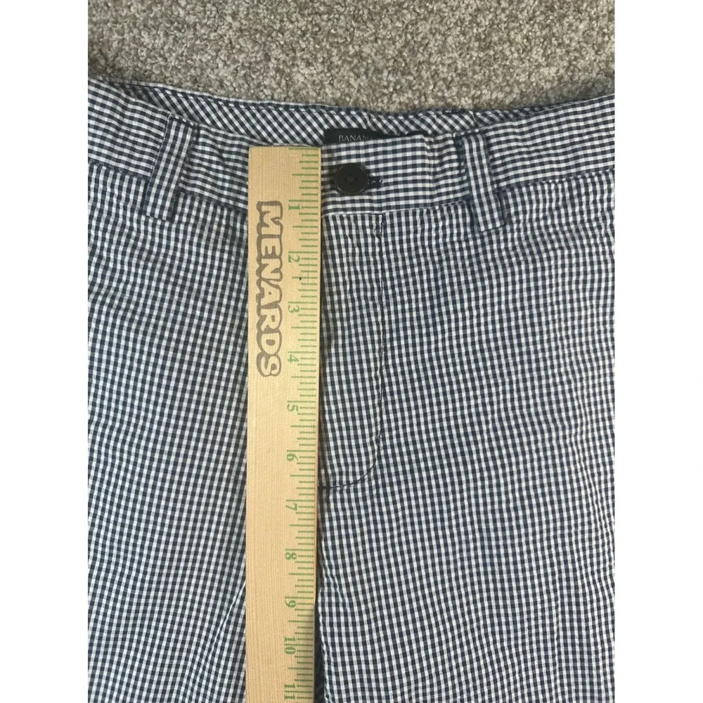 Banana Republic Aiden Short Mens 30 Navy Blue White Gingham Cotton Chino Shorts